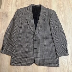 VTG Oscar De La Renta Tweed Gray Brown Wool Cashmere Plaid Blazer Sport Coat 42R